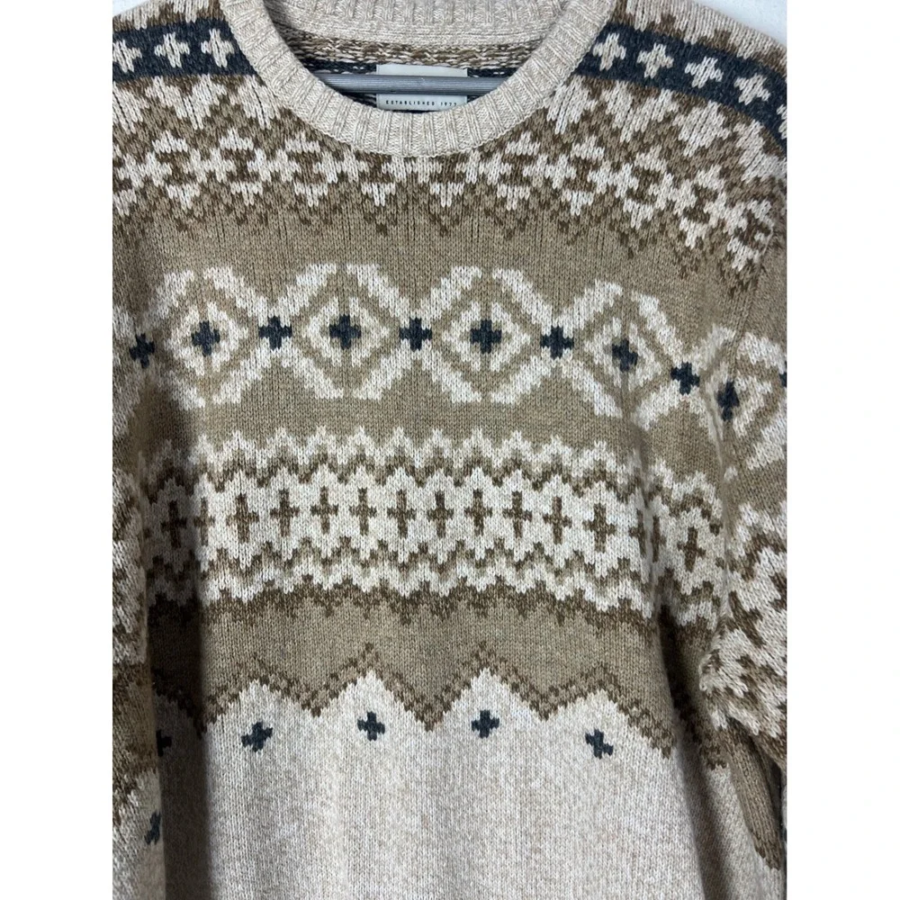 American Eagle Men XXL Fair Isle Crewneck Sweater Beige Tan Knit Pullover